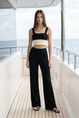 French Connection Bodycon Knit Crop Top Black/White Size M